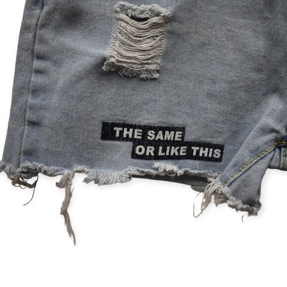 High Rise Shorts M Womens Denim Light Wash Distressed Cutoff Patchwork - Picture 5 of 7